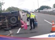 يؤدي الحمل الزائد إلى انفجار أحد الإطارات وانقلاب شاحنة محملة بالغاز السائل على طريق بريوك برسوم مرور