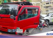An Nanjak gescheitert, der rückwärtsfahrende Truck trifft Fortuner und wird in Depok zerstört
